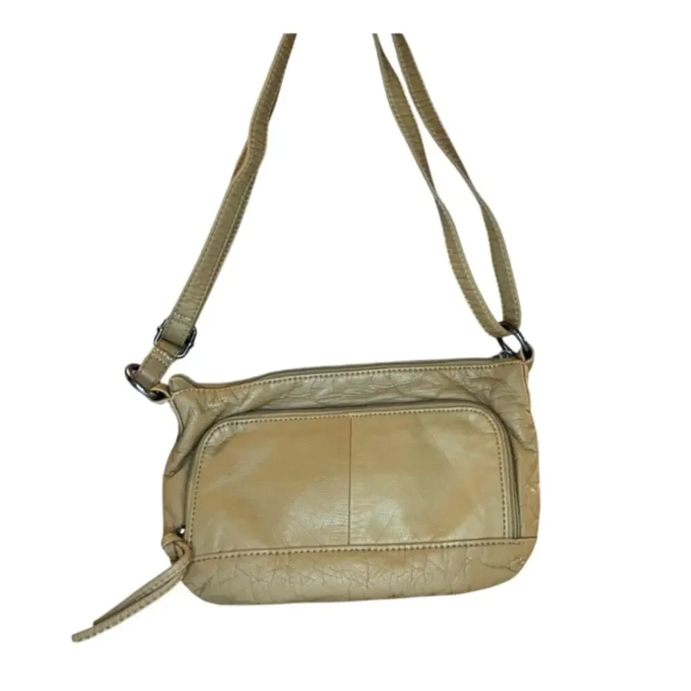 Bueno Khaki Tan Leather Crossbody Euro Summer Travel Chic Capsule Coastal Bag